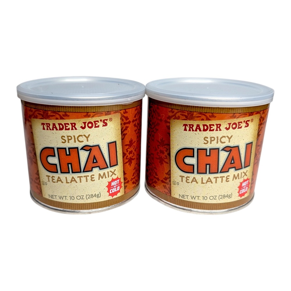 Trader Joes Spicy Chai Tea Latte Mix 10 oz Canister Lot of 2‎ Hot or Cold Drink